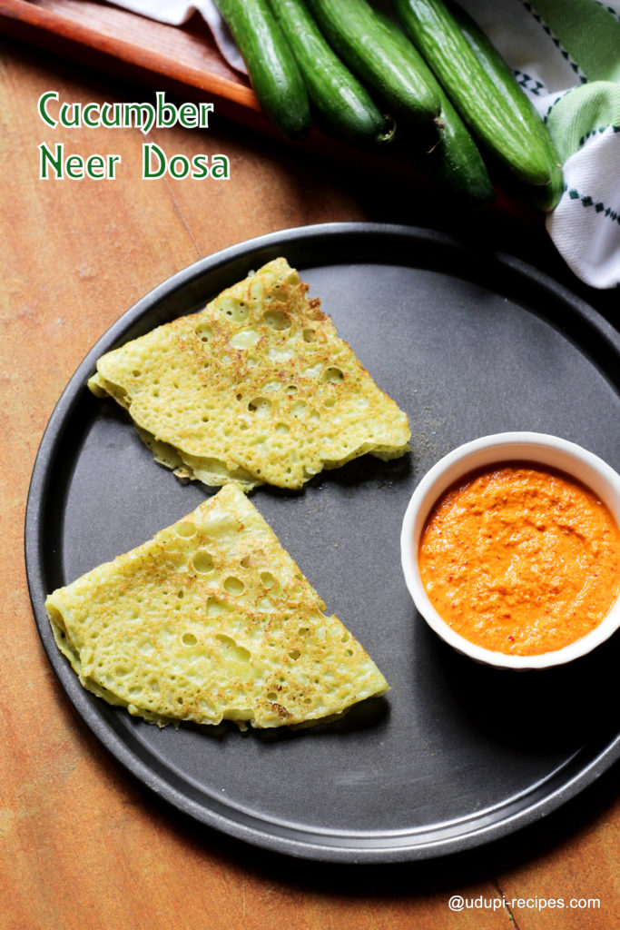 cucumber neer dosa with coconut chutney