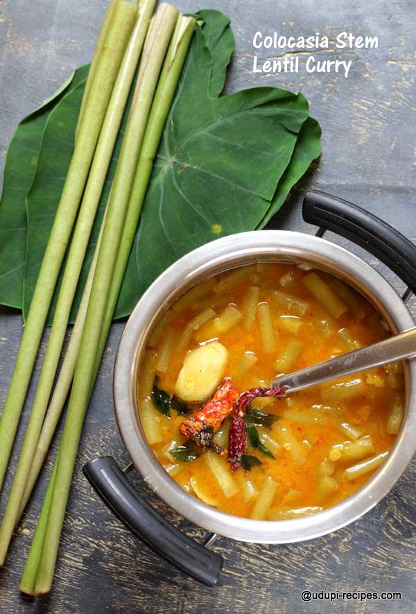 colocasia stem lentil curry-easy recipe