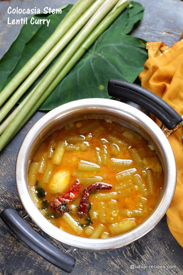 colocasia stem lentil curry